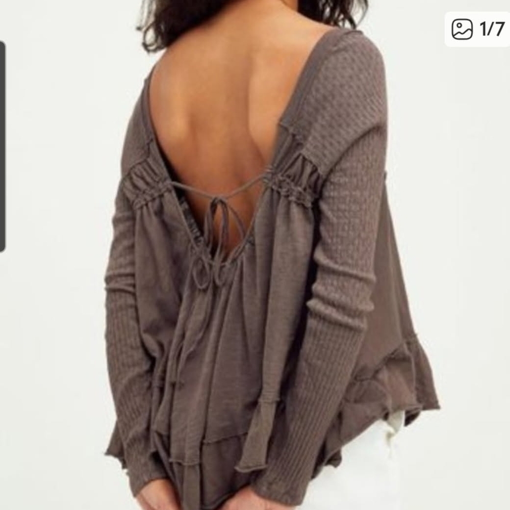 We The Free Free People Boho Babydoll Sundae Fitted Ribbed Sleeve Raven Feather - Picture 2 of 8